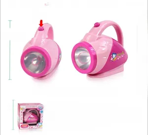 Detailed view of pink toy flashlight for kids with heart patterns and dimensions