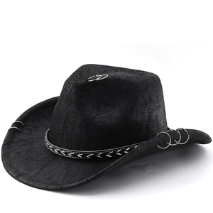 Chapeau De Cow-boy Western Suédine Anneaux Métalliques Bande Tressée Large Bord Retro Punk Rock Jazz Homme Femme
