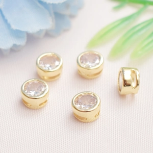 Cuentas espaciadoras cilíndricas de oro de 14K con circonitas para creación de joyas DIY