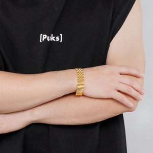 Men's 15mm adjustable gold stainless steel bracelet with president watch band chain link