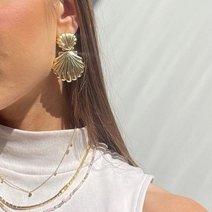 Golden shell earrings and layered necklaces for women with 18K gold plated ocean style