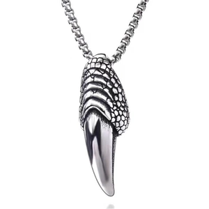 Polished silver eagle claw pendant necklace for men with intricate scale textures