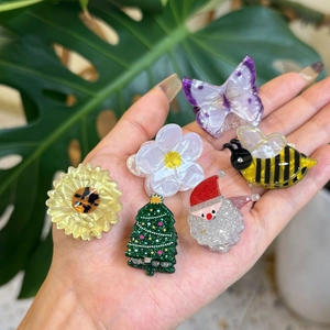 Mini Hair Clips Acrylic Resin Butterfly Flower Bee Santa Claus Christmas Tree Cute Cartoon Hairpins For Women Girls