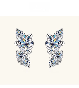 Detail of S925 sterling silver moissanite earrings with a sparkling multi-stone gradient design