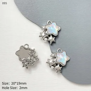 Star-shaped alloy pendant for DIY jewelry with opal insert and rhinestones 20x19mm
