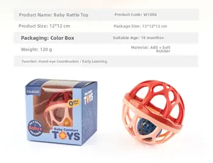 Detail view of baby sensory rattle ball with dimensions 12x12cm and material specifications