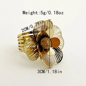 Detailed view of gold stainless steel coral flower ring with precise size measurements