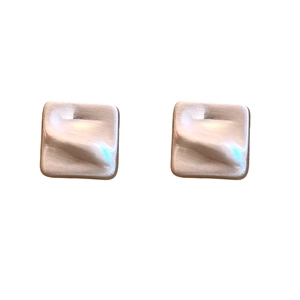 Elegant square C-shaped earrings with wavy texture and matte brushed metallic finish