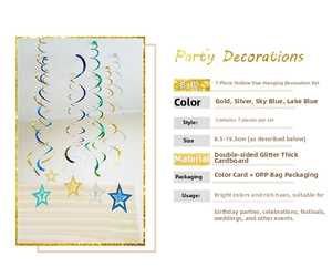 Detailed size specifications for 7pcs glitter paper hollow star hanging decorations
