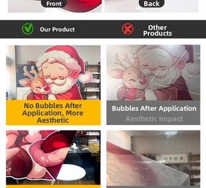 Detail of double-sided Santa Claus static stickers showing bubble-free window application