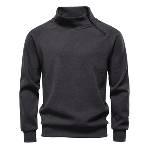 Men Sweatshirt Stand Collar Side Zipper Fleece Lined Pullover Top Long Sleeve Casual Solid Color Polyester Elastane