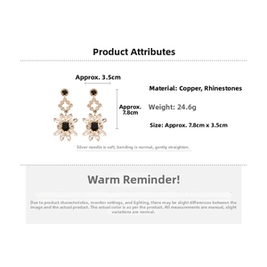 Detail showing dimensions 7.8cm by 3.5cm for sparkling geometric flower drop earrings