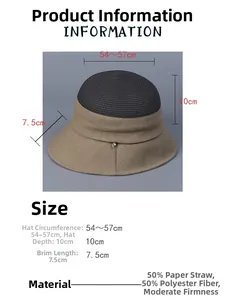 Größentabelle mit Maßen für den faltbaren Sonnenhut und Materialspezifikationen