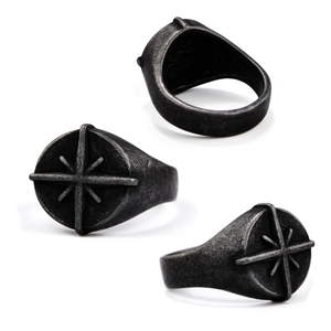 Stainless Steel Compass Cross Ring Vintage Punk Nordic Viking Retro Oxidized Signet Jewelry For Men