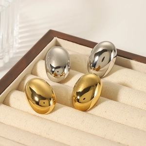 Oval Hoop Earrings 18K Gold Plated Stainless Steel Polished 3D Geometric Minimalist Jewelry For Women