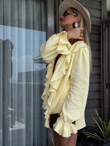 Ensemble cardigan à volants et short jaune pâle avec paillettes pour femmes en été