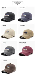 Assorted vintage washed cotton baseball caps with 3D FNEN embroidery in seven colors