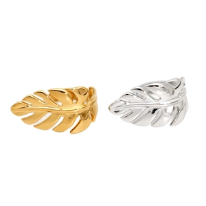 PVD gold and silver monstera leaf open rings made of polished stainless steel