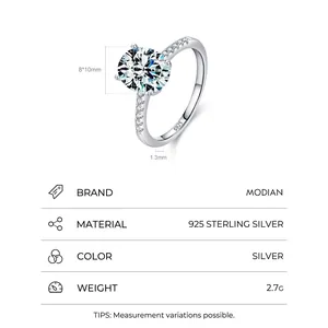 Elegant S925 sterling silver ring with 8x10mm oval zircon and micro-pave setting