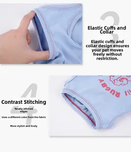 Detail view of elastic collar and contrast trim on breathable cotton pet vest fabric