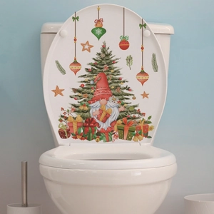 Christmas Tree Gnome Toilet Sticker PVC Self Adhesive Bathroom Decal Holiday Party Home Decoration Festive Removable