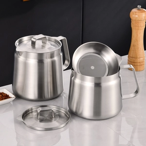 304 stainless steel oil storage container with fine mesh strainer and lid for kitchen use