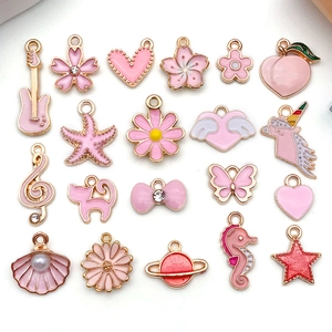Detailed collection of 20 pink enamel alloy charms for DIY jewelry and accessories
