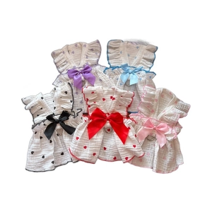 Summer pet harness dress with heart pattern and bow tie available in five vibrant colors