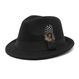 Fedora Hat Wool Felt Retro British Style Feather Ribbon Wide Brim Jazz Cap Winter Warm Fashion For Men Women