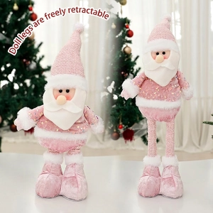 Pink sequin retractable Christmas plush dolls set with adjustable telescopic legs