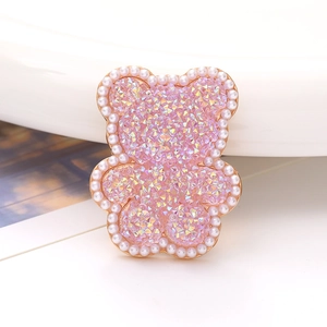 Pink sparkly bear charm with pearl trim for DIY phone case and hair accessories