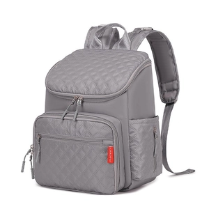 Grey large capacity quilted diaper bag with anti-theft pockets and waterproof travel fabric