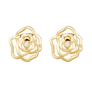 Minimalist gold hollow rose silver stud earrings with sparkling cubic zirconia center