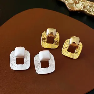 Minimalist Square Geometric Hollow Stud Earrings For Women With 925 Sterling Silver Earring Post French Style Copper