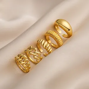 Hip Hop Brass Open Ring For Women Personalized Geometric Adjustable Gold Silver Plated Textured Statement Finger Ring Jewelry