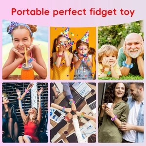 Macro collage showing portable silicone fidget bracelets being used in various lifestyle scenes