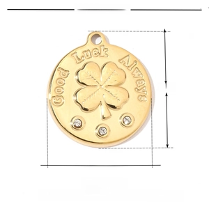 Detailed specs of stainless steel clover pendant with dimensions and weight info