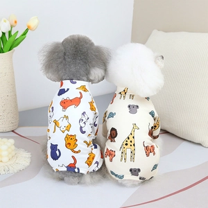 Pet Pajamas Jumpsuit Cartoon Animal Printed Soft Cotton Polyester Home Wear For Small Medium Dogs Cats