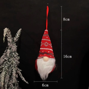 Christmas gnome doll hanging ornament with red knitted hat and white beard 16x6cm
