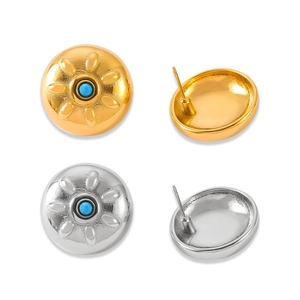 Orecchini a perno minimalisti con motivo a sole e intarsio turchese in oro e argento