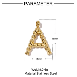 18k gold plated stainless steel letter A pendant with screw texture for DIY necklace