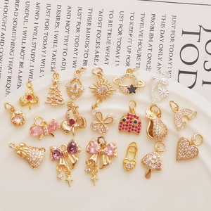 Detailed assortment of 14K gold-plated mushroom and bell charms with colorful cubic zirconia