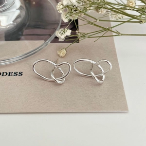 Minimalist 925 sterling silver woven stud earrings with geometric double ring design