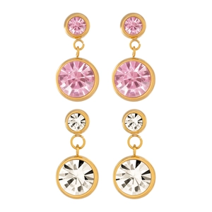 Lot de deux paires de boucles d'oreilles pendantes en cristal plaqué or 18 carats
