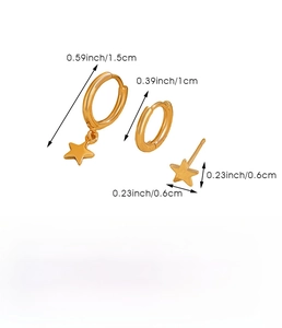 Detailed size chart and specifications for gold star earring set in copper material