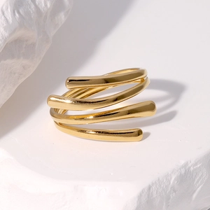 Minimalist gold plated multi-layer wrap open ring with smooth polished finish for women