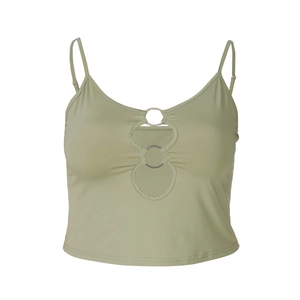 Slim fit light green cropped camisole featuring stylish hollow out double metal rings