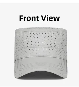 Frontansicht der hellgrauen, schnelltrocknenden Flatcap mit Laser-Cut Belüftungsschlitzen
