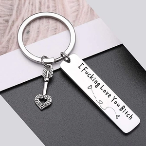 Stainless steel keychain with heart arrow and engraved I Fucking Love You Bitch pendant