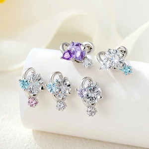 Boucle D'oreille De Cartilage Piercing Acier Titane Cuivre Zircon Étoile Coeur Forme Fermoir À Vis Bijoux